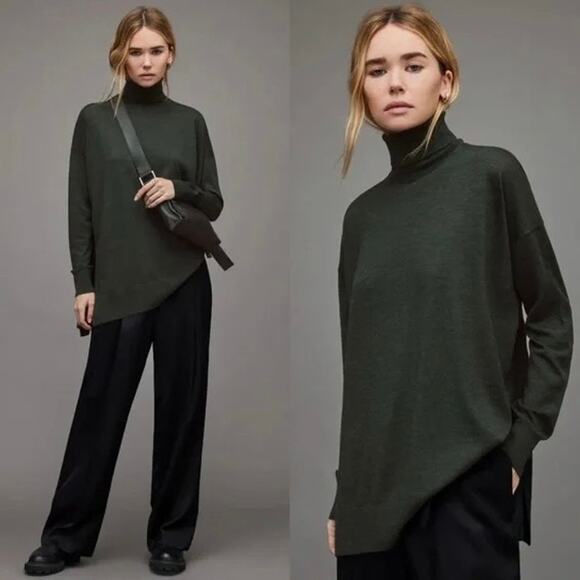 Nwot ALLSAINTS Sweater Women M Merino Wool Green Turtleneck...